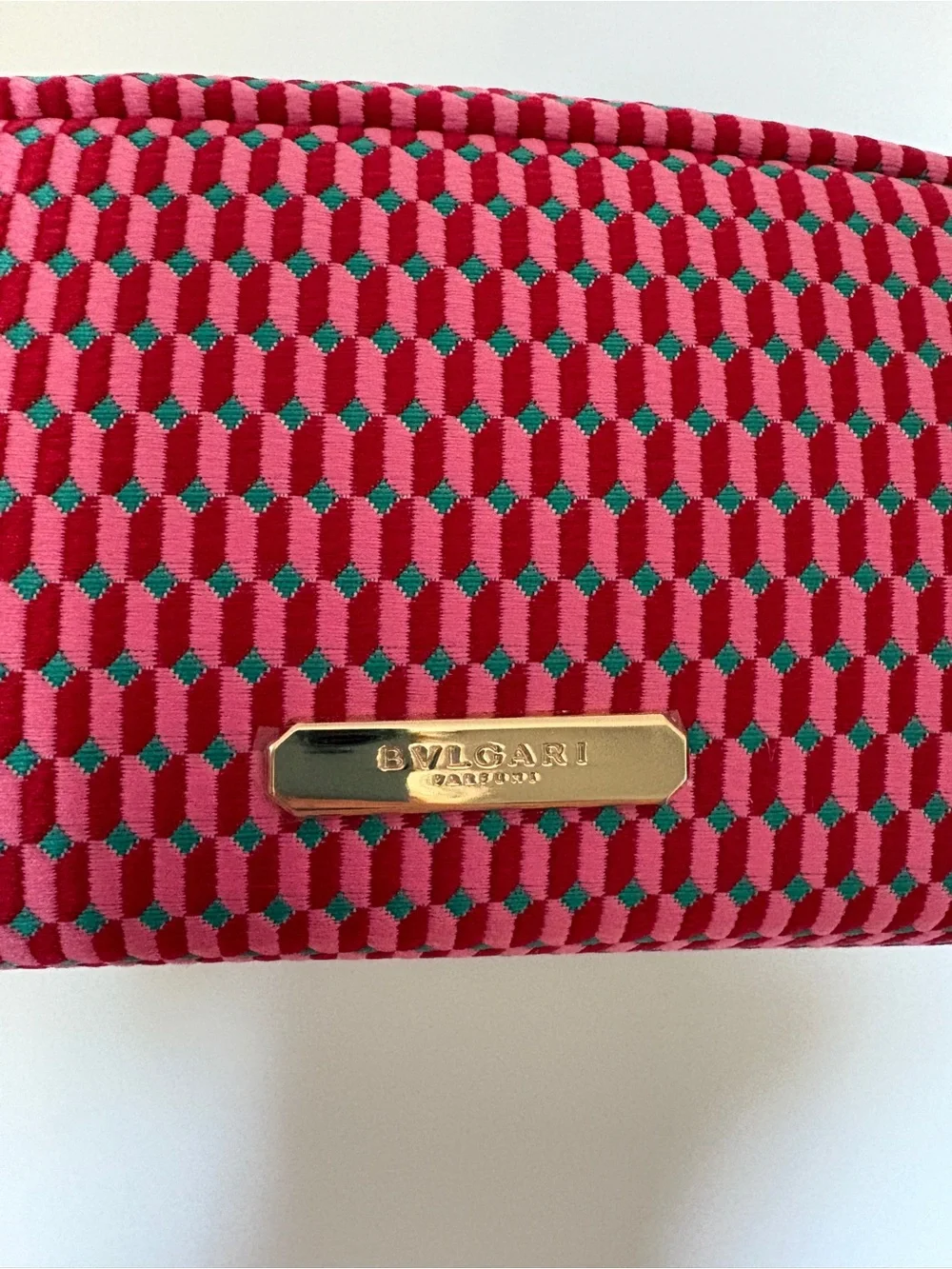Bulgari Pink and Teal Woven Cosmetic Bag